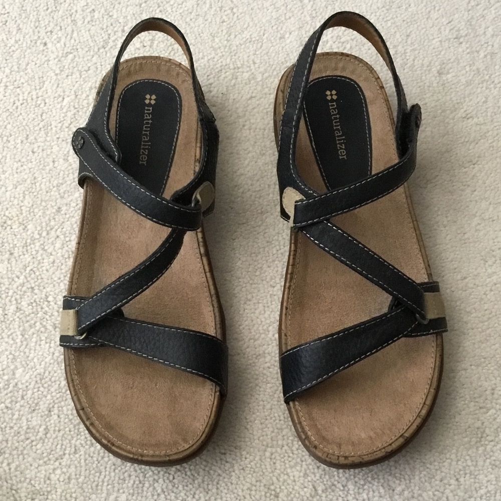 Naturalizer Black and Tan Leather Adjustable Slingback Sandals